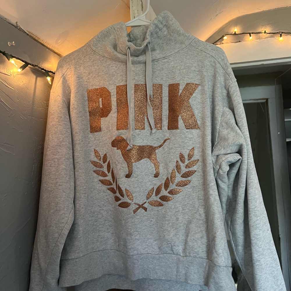 Gray and Copper Glitter PINK Victoria Secret cowel neck hoodie